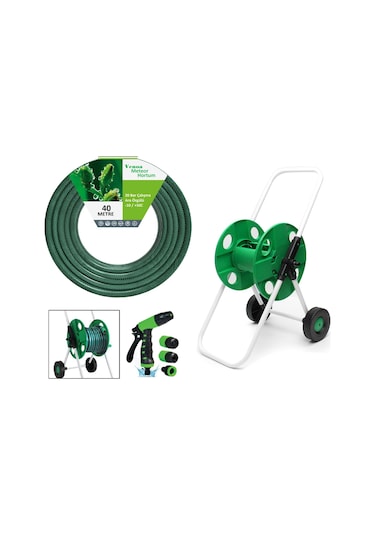 Venoa Meteor Vde40 Kırılmaz Örgülü Tekerlek Makaralı Bahçe Su Hortumu 40 Mt 6 Parça