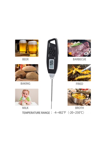 Jeemson Dijital 304 Paslanmaz Çelik İç Pili Ipx6 Su Geçirmez 4 Saniye Hızlı Ölçüm Magnetlı Bbq Pişirme Et Sıcaklık Ölçer Siyah Çok Renkli