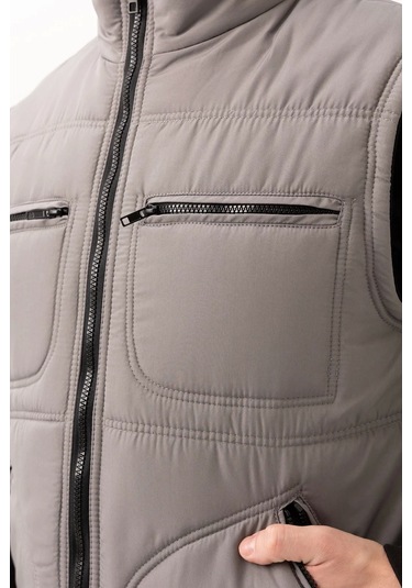 Kışlık Su Geçirmez Çok Cepli Yelek Isı Yalıtımlı Melesa İş Outdoor Suya Sıcak Tutucu Gri