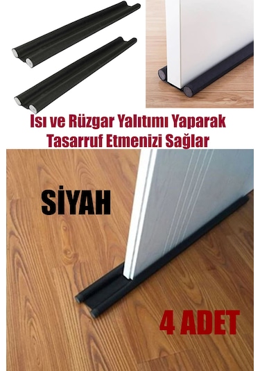 4 Adet Siyah Çift Taraflı Kapı Altı Toz Soğuk Ve Haşere Önleyici