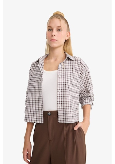 Defacto Coool Oversize Geniş Kalıp Crop Kareli Uzun Kollu Gömlek E6934ax25aubn549 Kahve Defacto Coool Oversize Geniş Kalıp Crop Kareli Uzun Kollu Gömlek E6934ax25aubn549 Kahve