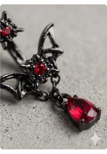 Dükkan Design Lowe And Deep Spice Taşlı Yarasa Küpe Antrasit