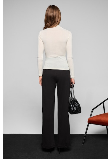 Grımelange Phalıera Kadın Esnek Kumaşlı Rahat Kalıp Cırt Kapamalı Siyah Pantolon Siyah