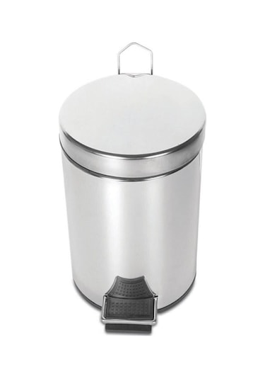 Paslanmaz Pedallı 8 Lt Çöp Kovası - Klozet Fırçası 2'li Banyo Seti Gri