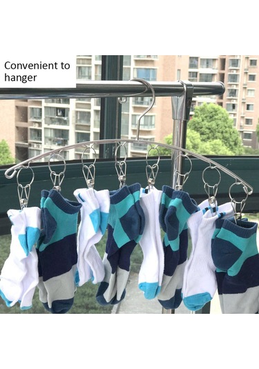 Monyee 8 Klipsli Paslanmaz Çelik Gömlek Çorap Kurutma Rafı 4.0 Tel - Dayanıklı Ev Gereci Gümüş