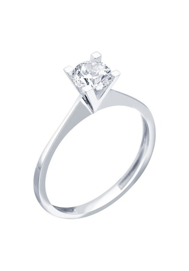 Diamond Line - Gülaylar - Beyaz Altın 8 Ayar Tektaş Yüzük