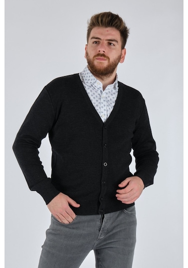 De Blasıo Minimalist V Yaka Erkek Hırka - Oversized & Şık Marengo