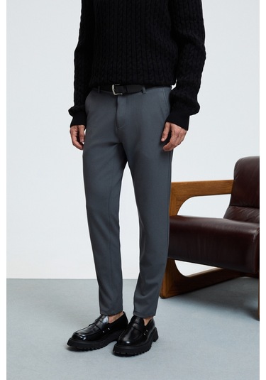 CRUDO Erkek Yanları Ve Arkası Cepli Fermuarlı Regular Fit Dokuma Koyu Gri Pantolon
