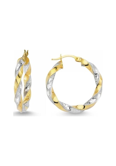 Sembolgold Altın İtaly Halka Küpe Sarı Beyaz