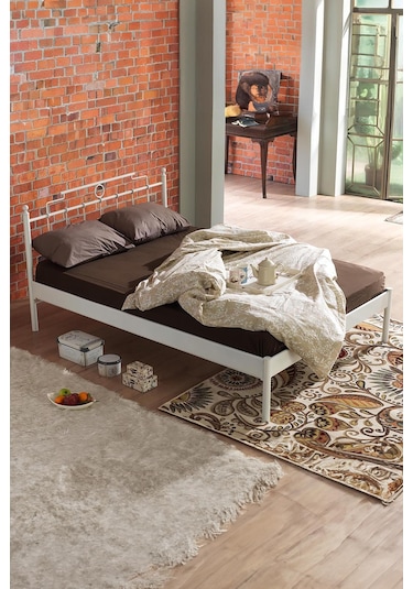 Hatkus-s Çift Kişilik Ferforje Metal Karyola-beyaz Ahşap Latalı