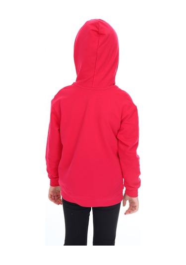 Toontoy Kız Çocuk Kapüşonlu Fermuarlı Cepli Düşük Omuz Nakış Baskılı Örme Hırka - 2 İplik Koyu Fuşya