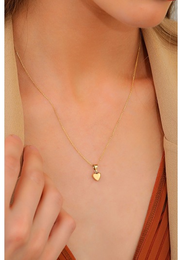 14 Ayar Altın Kolye Kalp Altın Kolye Zincirli - Klp-mdl-123456 Sarı Altın
