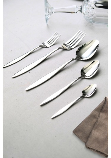 Lugga Ceyda Yemek - Tatlı Çatal Kaşık Ve Çay Kaşık Takımı 6 Kişilik 30 Parça Gri