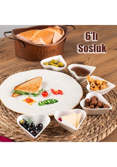 Porsima Bone 15689 6lı Kalpli Kase Seti Mini Sosluk Çerezlik Kase