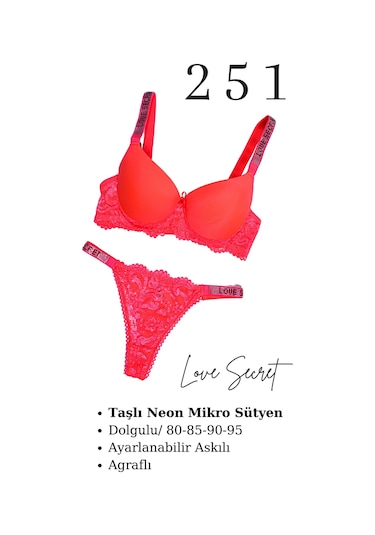 Murays Kadın 3lü Taşlı Mikro Sütyen Takım Pembe/orange/sarı