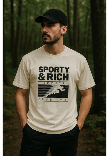 Erkek Basic T-shirt Oversize Rahat Kalıp %100 Pamuk Bisiklet Yaka Kısa Kollu Tişört Bej