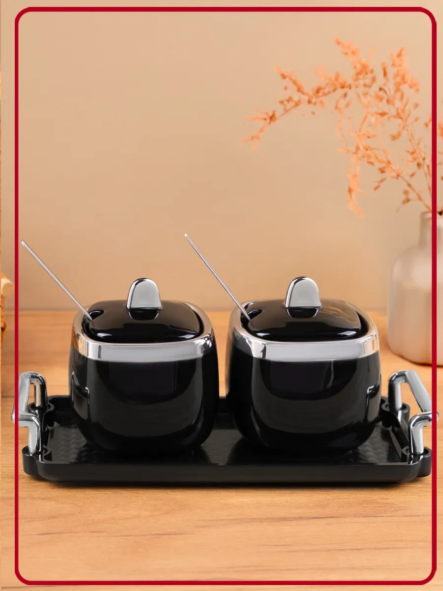 Homelabshop Kapaklı Ve Kaşıklı Seramik Şekerlik, 2 Adet 401691202 Siyah