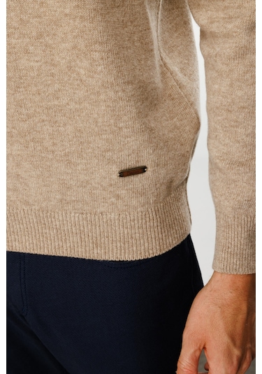 Erkek Fermuarlı Yaka Klasik Yün Kazak K.bej K.bej