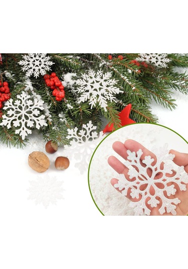 Ruicoo Noel Dekorasyonu: Beyaz Plastik Parlak Kar Taneleri, Gül Altın Rengi, 36 Adet, Ağaç Dekoru, Ev Dekoru