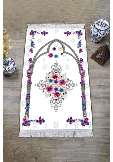 Dijital Baskı Kaymaz Tabanlı Yıkanabilir Püsküllü Seccade Scd0005 Renkli