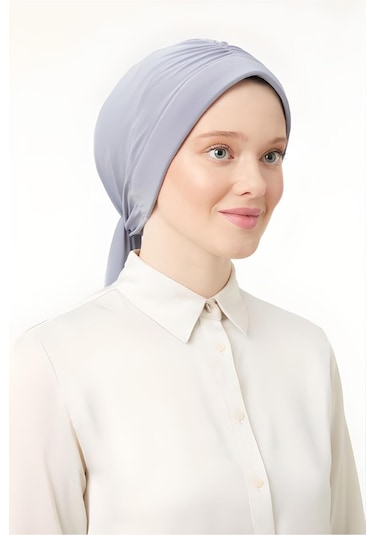 Melodi Scarf Kadın Tesettür Dubai Arkadan Bağlamalı Bone Şal Açık Gri Açık Gri