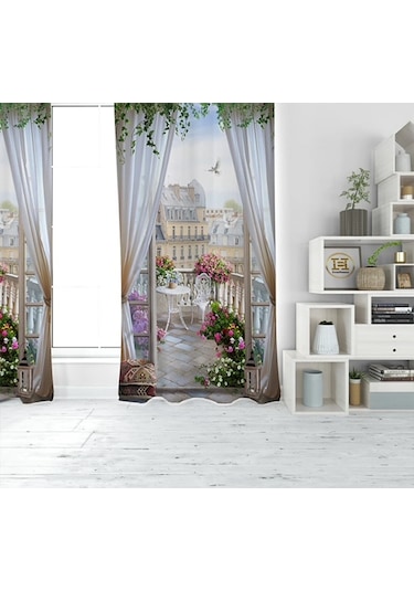 Dijital Baskı Balkon Manzara Tek Kanat Fon Perde