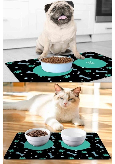 Kemik Pati Desenli Kedi Köpek Mama Altlığı Paspası 50 x 35 CM