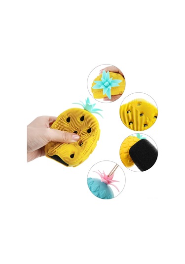 Mufunye Renkli Ananas Şekilli Yumuşak Silikon Banyo Fırçası Ve Sünger Seti
