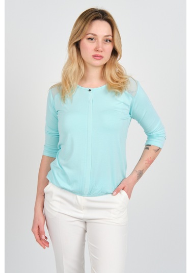 Sistas Kadın Omuz Ve Kolları Tül Detaylı Beli Lastikli Truvakar Kol Bluz 23321 Su Yeşili Su Yeşili