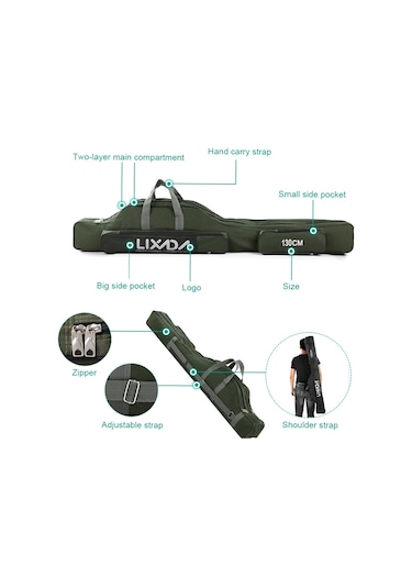 Lixada-130cm Balıkçılık Çantası Taşınabilir Katlanır,yeşil Ordu