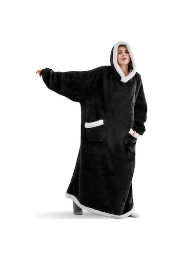 Sones Tembel Battaniye Kuzu Yünü Tv Battaniyesi Giyilebilir Battaniye Siyah
