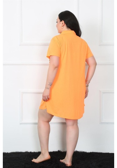 Akbeniz Büyük Beden Penye Düğmeli Turuncu Tunik Gecelik 1025-turuncu Turuncu