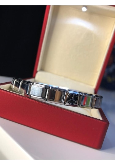 Erkek Kadın Çelik Bileklik - Mercedes Logolu Italyan Charm Nomi Sevgiliye Eşe Babaya Gümüş