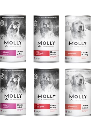 Molly 3 Çeşit Karma Köpek Konservesi 400 G X 6 Adet