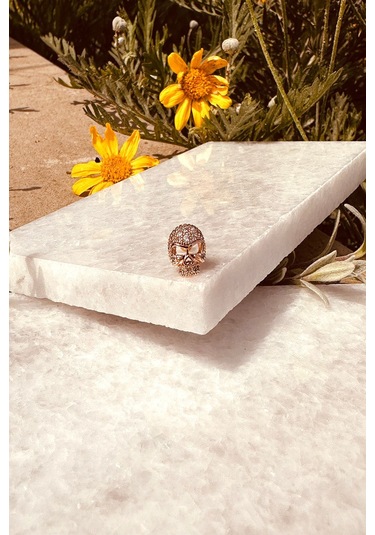 Taşlı Kurukafa Tasarım Rose Gold Renk 316l Stainless Steel Çelik Piercing Tragus Helix