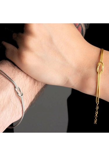 Vaoov 925 Ayar Gümüş Aşk Düğümü Çift Bilekliği Altın - Gümüş