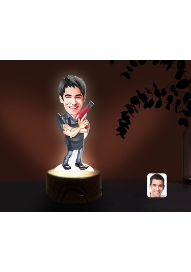 Kişiye Özel Erkek Kuaför Karikatürlü Dekoratif 3D Biblo Led Işıkl
