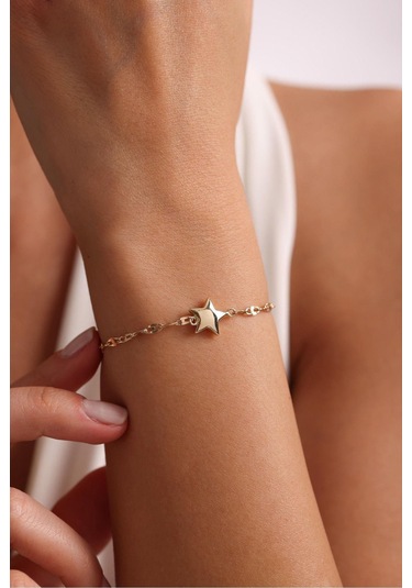 Gianfranco Aynalı Zincir Büyük Yıldız Bileklik Altın Sarı Altın