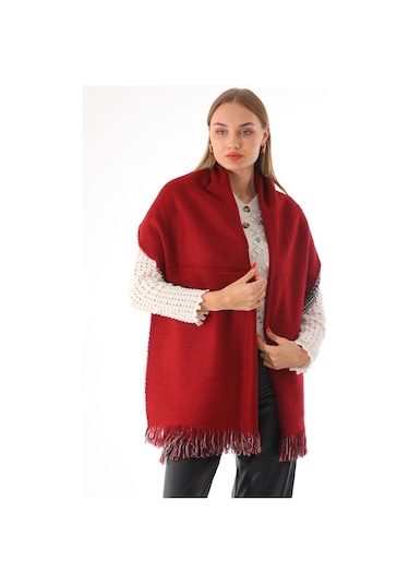 Çift Taraflı Yumuşak Dokulu Bordo Şal Atkı Bordo
