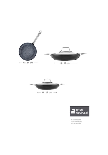 Karaca Biogranit Monet 3 Parça Tava Sahan Set Siyah