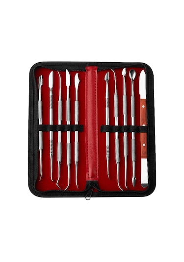 Teltree 10 Parçalı Paslanmaz Çelik Diş Mumu Oyma Seti - Taşıma Çantalı Çok Amaçlı Dental Araçlar