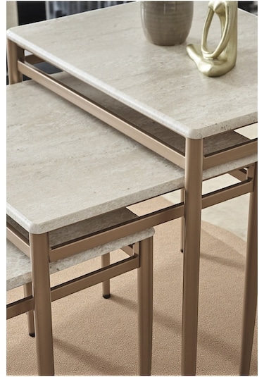 Diva Serisi 1. Sınıf Mebran Mdf 3 Lü Zigon Sehpa Takımı Gold Bronz