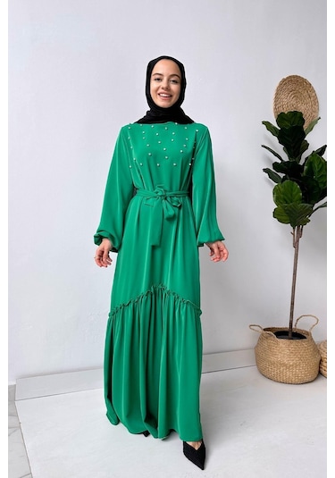 Bright Taşlı Elbise - Yeşil