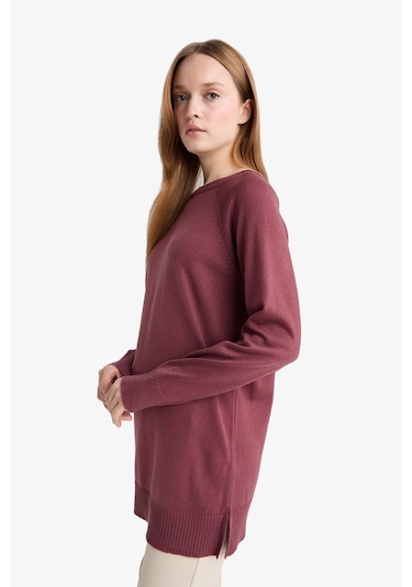 Defacto Regular Fit Bisiklet Yaka Basic Düz Triko Kazak Tunik C4474ax25wnbr350 Bordo