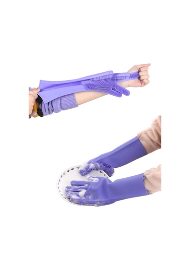 Silikon Eldiven Bulaşık Yıkama Eldiveni Dayanıklı Kaymaz Tırtıklı