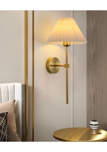 Kablosuz Pilli Aplik Tak Çalıştır Krem Abajur Umbrella Aplik Eskitme Gold Sarı Gold