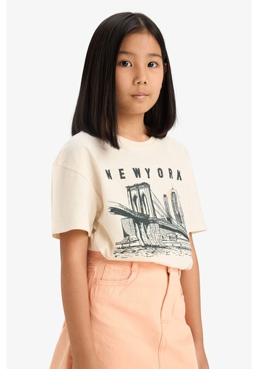 DeFacto Kız Çocuk Relax Fit Bisiklet Yaka Baskılı Kısa Kollu Tişört E0355A825SMER233 Ekru DeFacto Kız Çocuk Relax Fit Bisiklet Yaka Baskılı Kısa Kollu Tişört E0355A825SMER233 Ekru