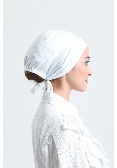 Krem Arkadan Bağlamalı Tesettür Bone Penye Kumaş Düz Bone 1011 40 Krem