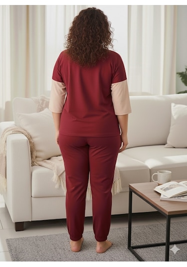Kadın Bordo Büyük Beden Eşofman Takımı Bordo