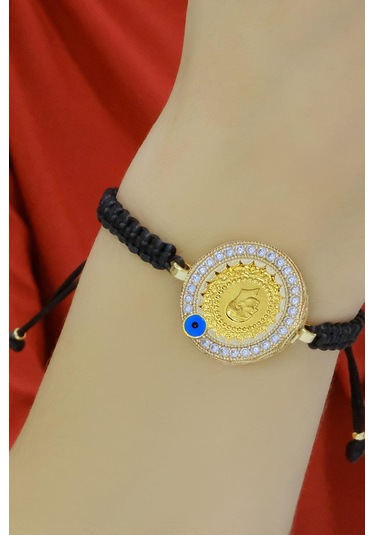 Ipli Çerçeveli Çeyrekli Bileklik Sarı Altın